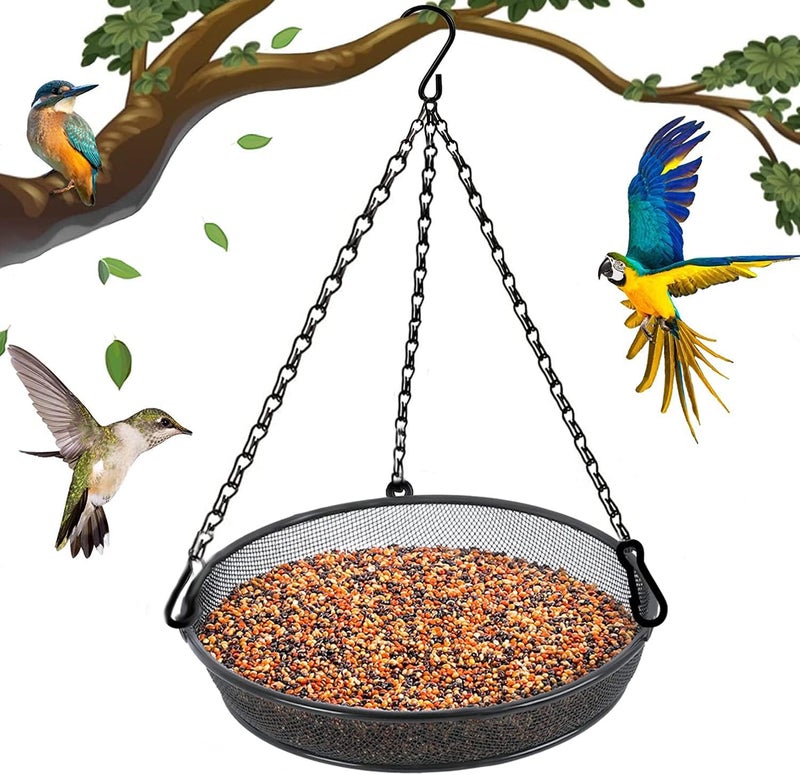 FLINTER Hanging Bird Feeder, Birdfeeder Hanging for Garden Yard Outside Hanging Bird Feeder Tray - Metal Mesh Platform Feeders for Birds Outside Outdoors Hanging for Attracting Birds - Original - Image 1
